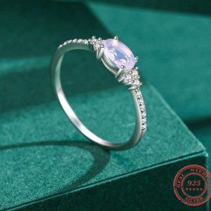 NEW S925 Sterling Silver Pink Oval Moonstone Ring, Size 7